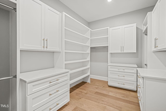 spacious closet featuring light hardwood / wood-style floors