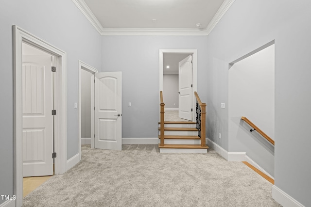 interior space with carpet floors and crown molding