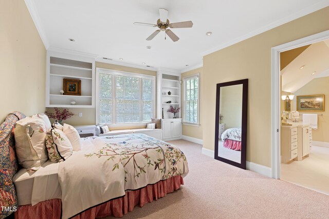 1820 Oatlands Ct, Wake Forest, NC 27587 - carpeted bedroom featuring ornamental molding, ceiling fan, and recessed lighting