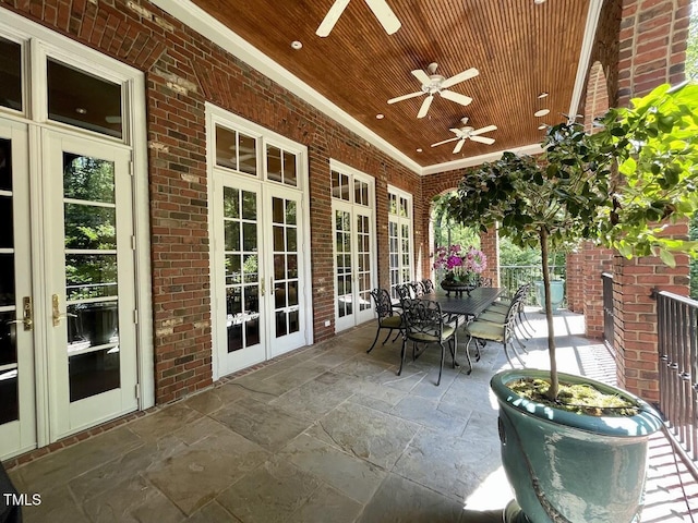 1820 Oatlands Ct, Wake Forest, NC 27587 - view of patio with french doors, a ceiling fan, and outdoor dining space
