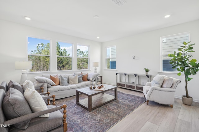 living room with light hardwood / wood-style floors