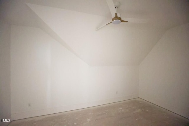 additional living space with ceiling fan and lofted ceiling