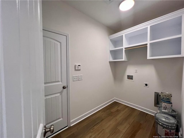 laundry area featuring washer hookup, electric dryer hookup, and dark hardwood / wood-style floors