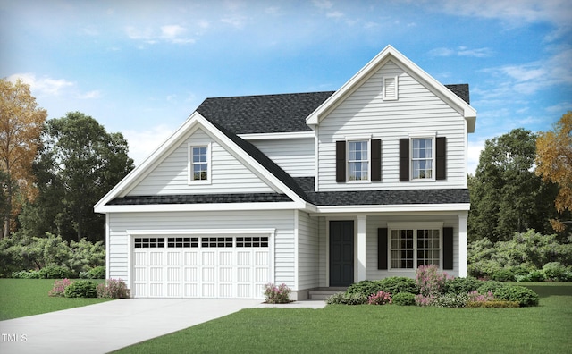 view of front facade with a garage and a front yard