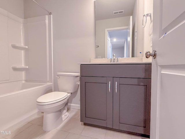 full bathroom with tile patterned floors, shower / washtub combination, vanity, and toilet