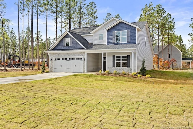 craftsman inspired home with a front yard