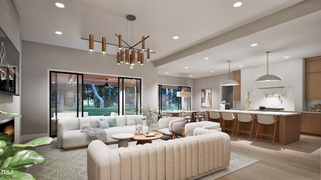 living room featuring light wood-type flooring