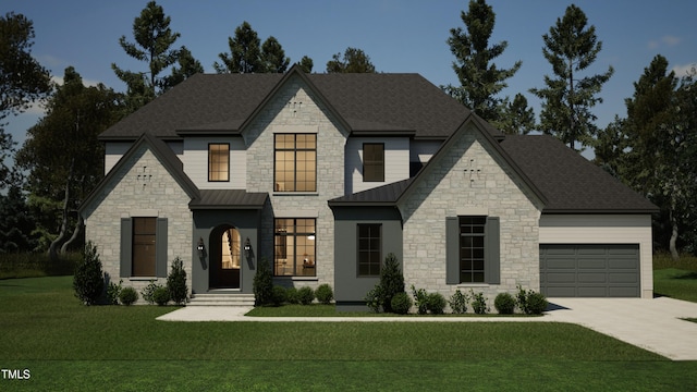 view of front of home with a garage and a front yard