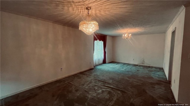 unfurnished room with a notable chandelier