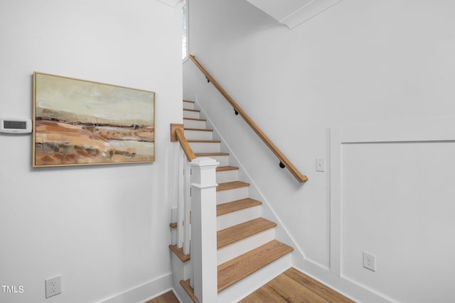 stairway featuring wood-type flooring