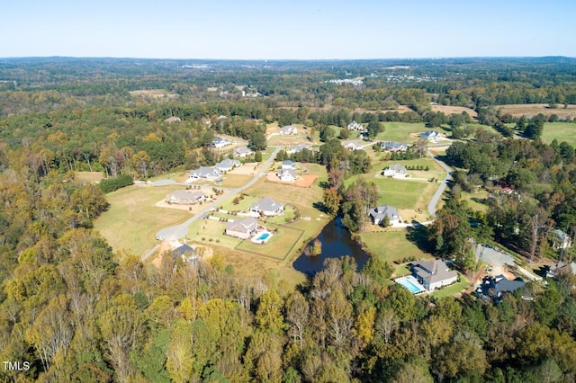 bird's eye view featuring a water view and a view of trees