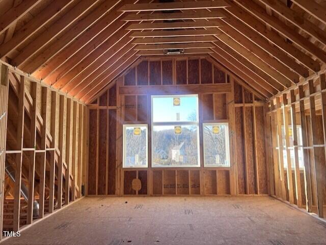 miscellaneous room with lofted ceiling