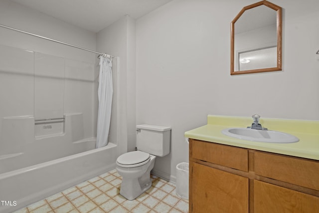 full bathroom with vanity, toilet, and shower / bath combo with shower curtain