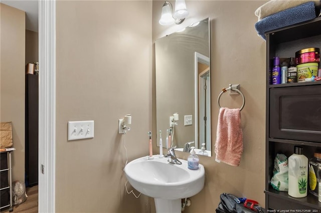 bathroom featuring sink and wood-type flooring