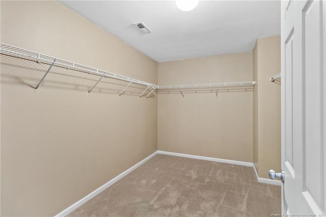 spacious closet with carpet flooring and visible vents