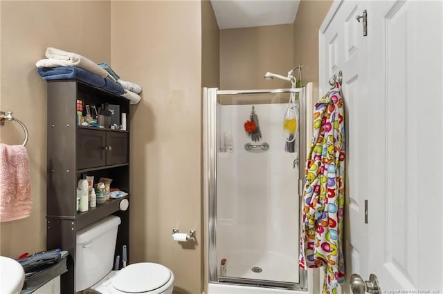 bathroom with toilet and a stall shower