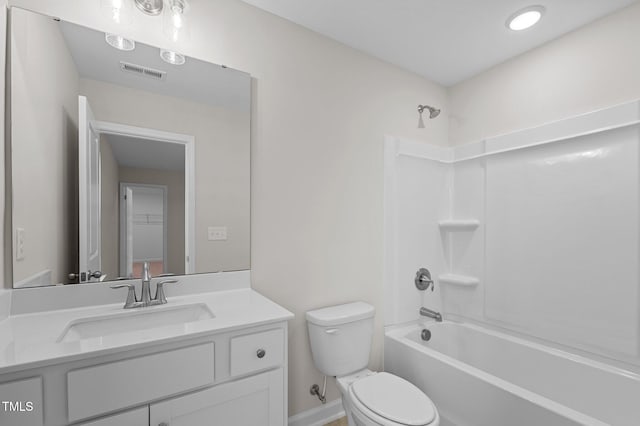 full bathroom featuring vanity, toilet, and shower / bathtub combination