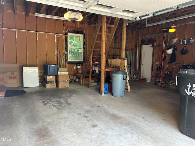 garage with a garage door opener