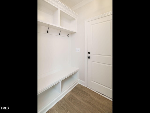 205 Wash Hollow Dr, Wendell, NC 27591 - mudroom featuring ornamental molding and dark hardwood / wood-style floors