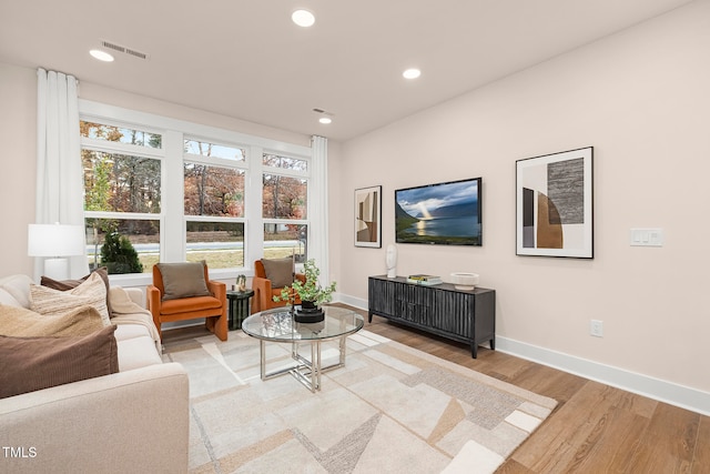 living room featuring light wood-type flooring