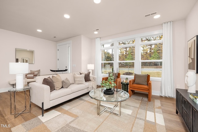 living room with plenty of natural light and light wood-type flooring