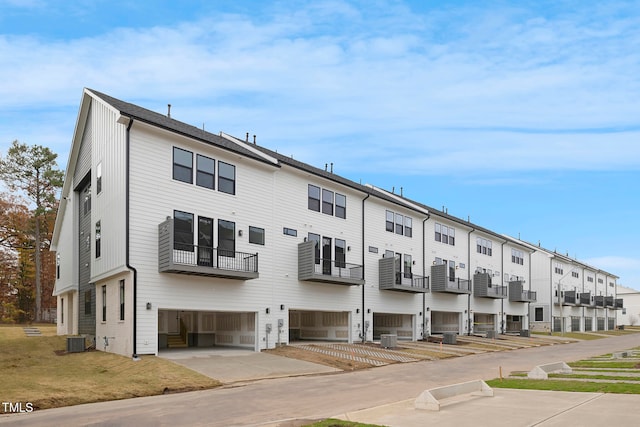 view of building exterior featuring central air condition unit