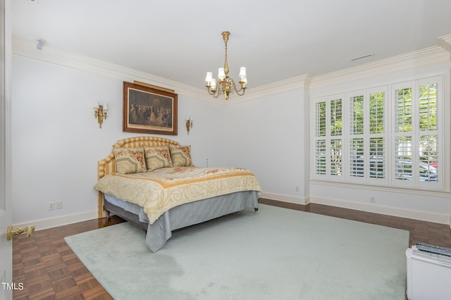 bedroom with baseboards and ornamental molding