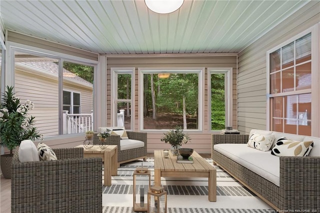 sunroom / solarium with wooden ceiling