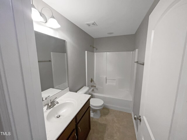 full bathroom with shower / bath combination, vanity, and toilet