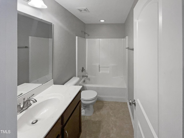 full bathroom featuring vanity, toilet, and tub / shower combination