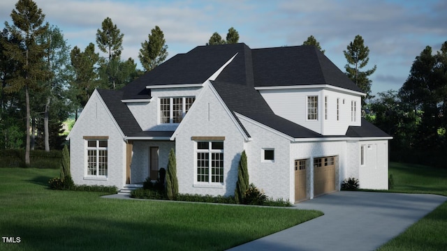 view of front of property featuring a garage and a front yard