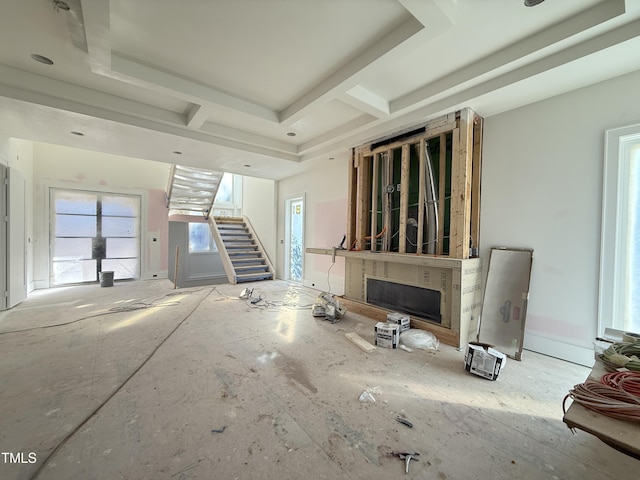 unfurnished living room featuring a fireplace