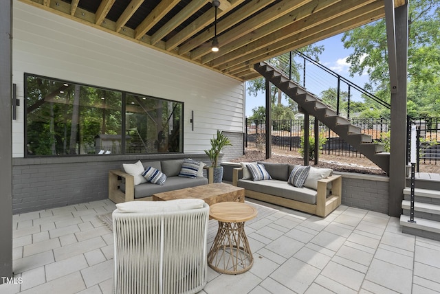 4123 Rockingham Dr, Raleigh, NC 27609 - view of patio / terrace featuring stairway and an outdoor living space
