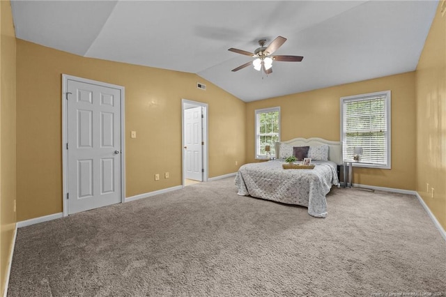60 Hunters Way, Angier, NC 27501 - carpeted bedroom featuring vaulted ceiling and a ceiling fan
