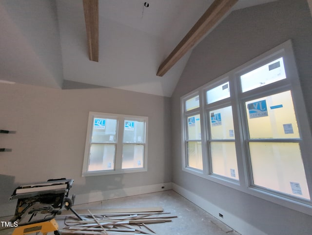 empty room featuring lofted ceiling