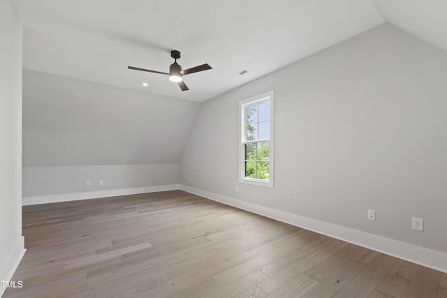 5812 Shawood Dr, Raleigh, NC 27609 - bonus room featuring vaulted ceiling, light wood-style floors, ceiling fan, and baseboards
