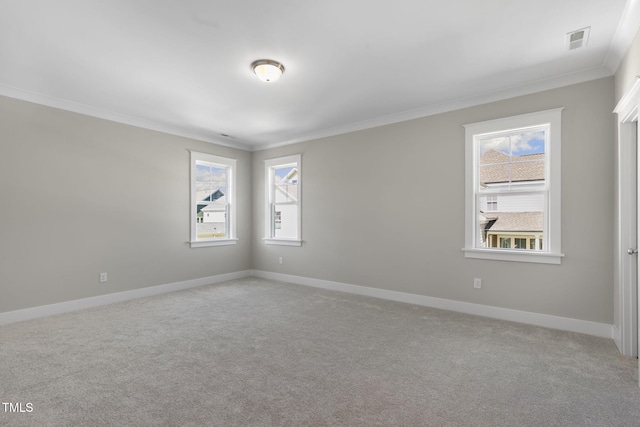 carpeted empty room with crown molding