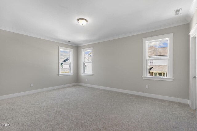 210 Colvard Farms Rd, Durham, NC 27713 - carpeted empty room with crown molding, visible vents, and baseboards