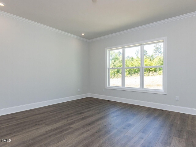 6052 Scalybark Rd, Durham, NC 27712 - spare room featuring dark wood-type flooring, ornamental molding, baseboards, and recessed lighting