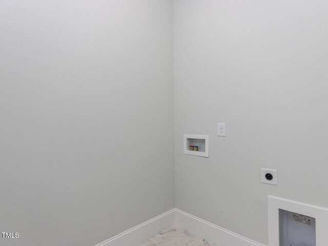 6052 Scalybark Rd, Durham, NC 27712 - laundry room with laundry area, marble finish floor, baseboards, electric dryer hookup, and washer hookup