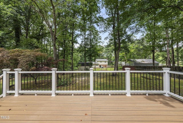 603 E Park St, Cary, NC 27511 - wooden deck featuring a fenced backyard and view of scattered trees