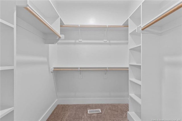 spacious closet with visible vents and carpet flooring