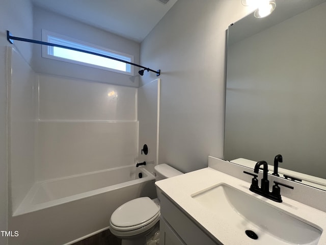 full bathroom with vanity, toilet, and tub / shower combination