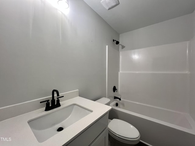 full bathroom featuring shower / tub combination, vanity, and toilet