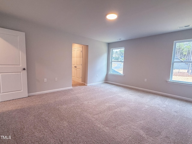 spare room with a healthy amount of sunlight and light carpet