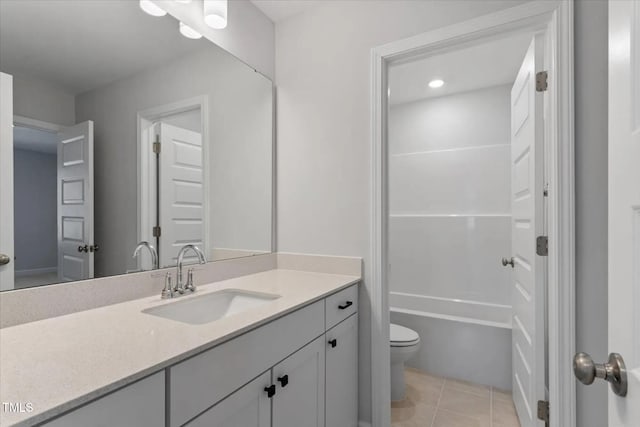 bathroom with tile patterned floors, toilet, and vanity