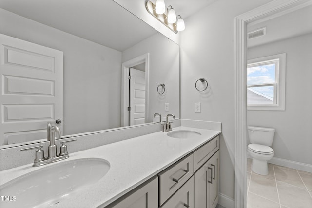 bathroom featuring toilet, vanity, and tile patterned floors