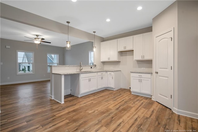 kitchen featuring sink, white cabinets, and wood-type flooring