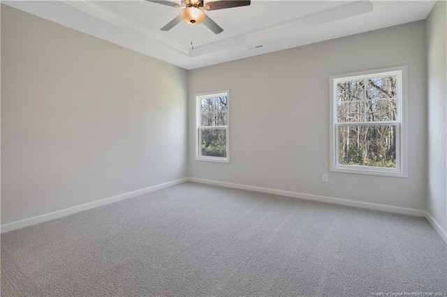 5513 Tall Timbers Dr, Fayetteville, NC 28311 - spare room with a raised ceiling, a ceiling fan, light carpet, and baseboards