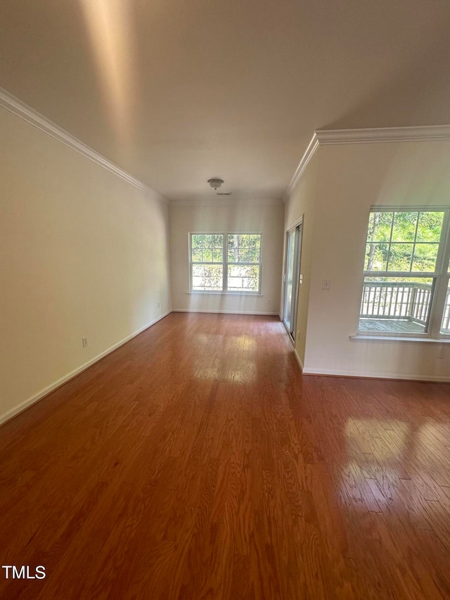 spare room featuring ornamental molding and hardwood / wood-style floors